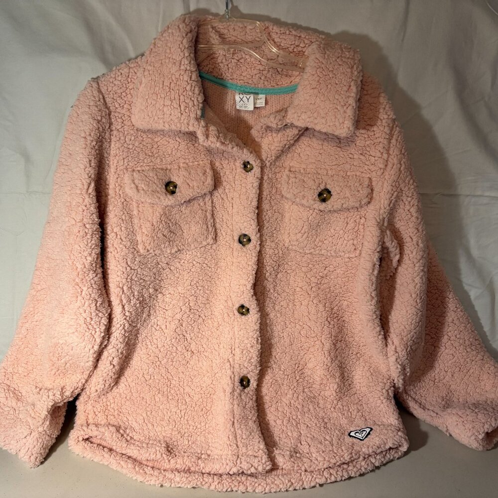 🆕 Roxy Girls Shirt Jacket, Fleece, pink, L 14/16 - NWT